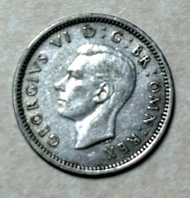 1940 Great Britain George VI Three Pence - 50% Silver - FREE SHIPPING! - Image 1 of 2