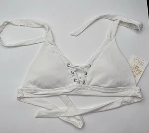 BECCA Bikini Top Womens Size D Cup White Tie - Picture 1 of 5