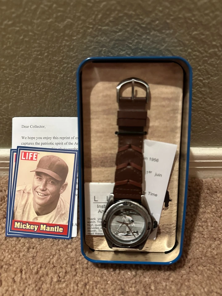 VTG LIFE MAGAZINE Collector Series MICKEY MANTLE Legends Of Baseball WRISTWATCH - Image 1 of 3