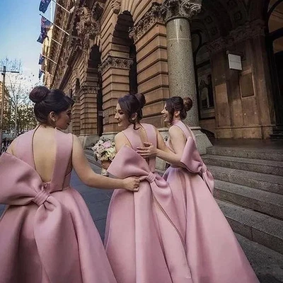 Mujer Rosa Satén Dama de Honor Vestido Hasta el Tobillo Vestido Dama de Honor Talla 18W Foto 1 de 4