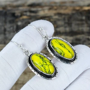 Beautiful Yellow Turquoise Gemstone Handmade 925 Sterling Silver Jewelry Earring - Picture 1 of 4