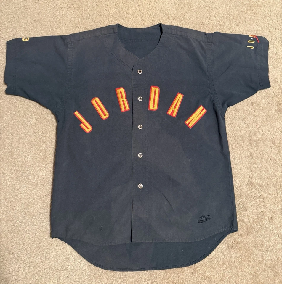 Vintage 1990s Nike Air Jordan Authentic Black Button Up Baseball Jersey Size L - Image 1 of 4