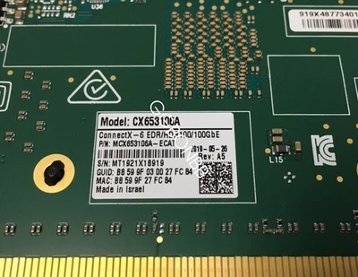 Mellanox MCX653106A-ECAT ConnectX-6 EDR/HDR100/100GbE CX653106A Low Profile - Image 1 of 4
