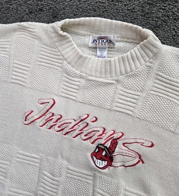 Vintage Cleveland Indians Sweater Men's Large White Embroidered Chief Wahoo MLB - Image 1 of 4
