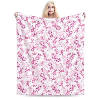 Breast Cancer Awareness Pink Ribbon Blanket - Soft Flannel Throw for Women, 4... - Image 1 of 4