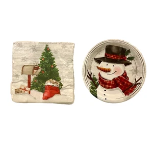 Farmhouse Christmas Snowman Dessert Party Supplies for 24 Guests Plates Napkins - Picture 1 of 5