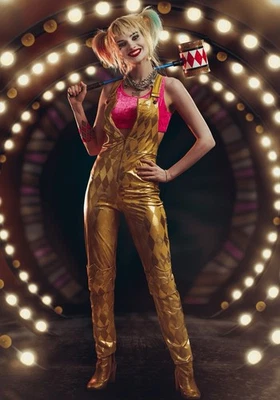 Women's Harley Quinn Gold Overalls Costume - Image 1 of 4