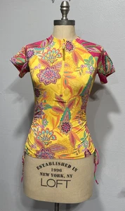 Johnny Was California Sunshine and Flamingo Drawstring Surf Swim Shirt XS Yellow - Picture 1 of 11