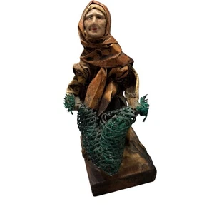Vintage Paper Mache Woman & Fishing Net Mexican Folk Art Figurine Collectible - Picture 1 of 7