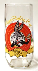 Vintage 1990 Happy Birthday 50th Anniversary Bugs Bunny Glass with scratches - Picture 1 of 6