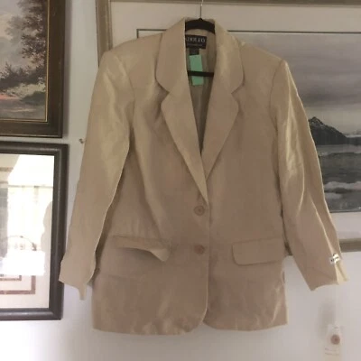 Chaqueta Blazer De Colección Adolfo International De Gran Tamaño Beige Lino *leer* Talla 10 A2933 Foto 1 de 4