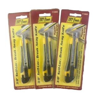 Paquete de 3 cuchillos utilitarios IVY Classic 11060 3/8" autolocalización Power Pro Grip NOS - Imagen 1 de 1