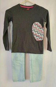 Girls Jeans & Top Crazy 8 Jeans Lt Blue & Hanes Graphic Tee Long Slv Sz 8 #8593 - Picture 1 of 8