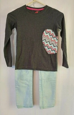 Girls Jeans & Top Crazy 8 Jeans Lt Blue & Hanes Graphic Tee Long Slv Sz 8 #8593 - Image 1 of 4