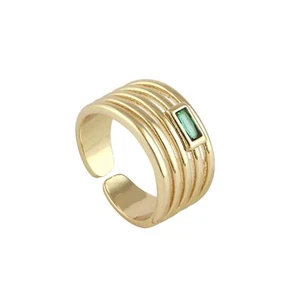Baguette Shape Emerald Quartz Gemstone 18k Gold Plated Adjustable Statement Ring - Picture 1 of 5