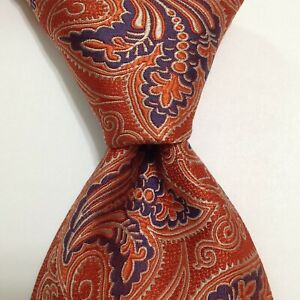 ROBERT TALBOTT Best of Class Silk Necktie Designer Geometric Orange/Purple EUC