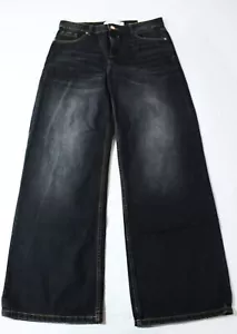 Bershka Women's Dark Wash Straight Leg Baggy Denim Jeans EJ2 Black Size 6 NWT - Picture 1 of 4