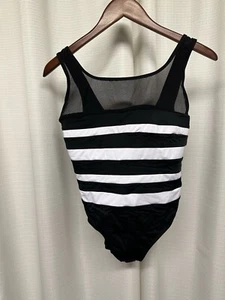 Robby len swimsuit Black White Striped One Piece Size 12 New NWT - Picture 1 of 9