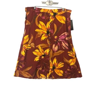 NYCC Rock Größe L Blumenmuster Knopfleiste Leinenmischung Tropical Neu mit Etikett - Bild 1 von 11