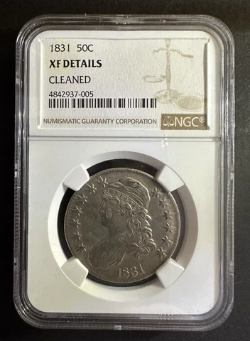 1831 50c Capped Bust Half Dollar NGC XF Details, Cleaned Cover