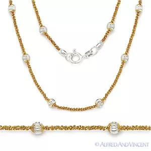 Collar de cadena chapado en oro 14k con cuentas de 1,5 mm eslabón roc sólido plata esterlina 925 - Imagen 1 de 1