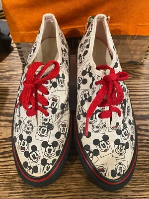 Vintage 1980s Made In USA VANS Mickey Mouse Print Authentic Skateboard Shoes - Image 1 of 4