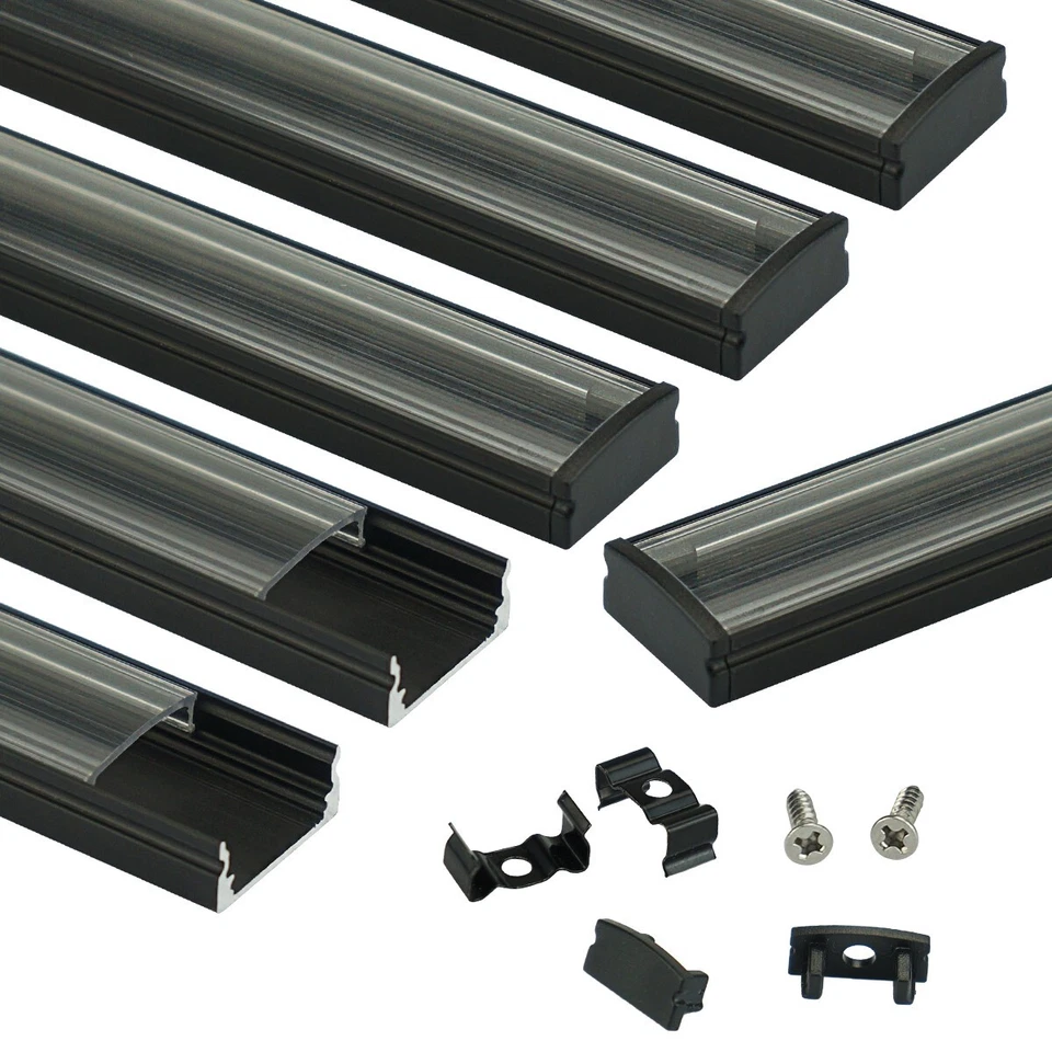 Muzata 6Pack 3.3FT/1M Black Aluminum LED Channel System with Clear Cover U1SW - Image 1 of 1