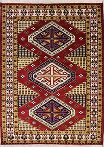 Rugstc 5x8 Caucasian Design Red Area Rug, Hand-Knotted,Geometric with Silk/Wool - Picture 1 of 5