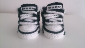 CHRISTMAS BABY CROCHET SHOES YOURS BABY'S NAME TRAINERS HANDMADE SNEAKERS BLACK 