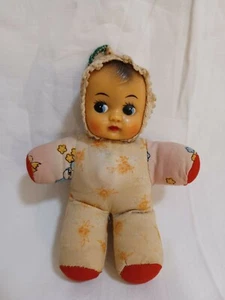 Rara Bambola di Pezza con viso in plastica Vintage - Foto 1 di 4