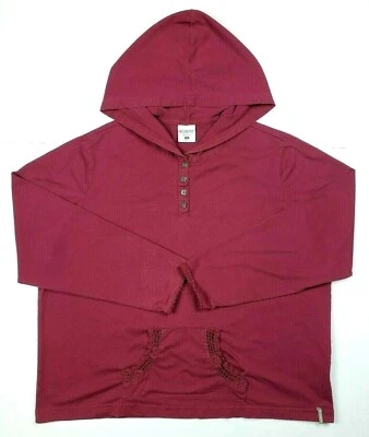 Columbia 女式 1X 长袖套衫纽扣连帽衫毛衣栗色紫色蕾丝 — 第 1/4 张图片