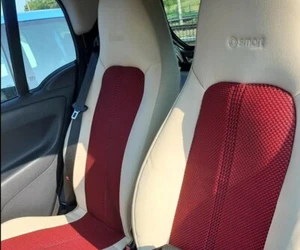 CAR SEAT COVERS(2pcs) | Made for SMART | Light Beige Leatherette & Red-Black Net - Imagen 1 de 12