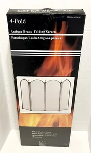 VINTAGE FIREPLACE 4 PANEL FOLDING BRASS FIRE SCREEN WITH HANDLES - Picture 1 of 4