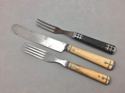 Knickerbocker Mfg Co Civil War Era Knife Fork Set 3 Antique Tableware - Image 1 of 4