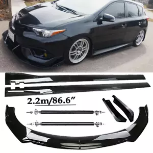 Front Bumper Lip Spoiler Kit +86.6" Car Side Skirt For Scion iM iA iQ Glossy Bla - Picture 1 of 24