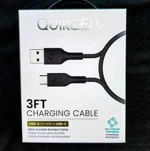 Quikcell   3ft FAST CHARGE CABLE USB-A to USB-C Black - Picture 1 of 4
