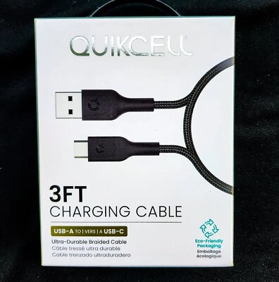 Quikcell   3ft FAST CHARGE CABLE USB-A to USB-C Black - Image 1 of 4