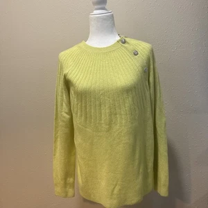 Talbots Women's Chartreuse Sweater Medium M NWT Rhinestone Button SOFT - Picture 1 of 8