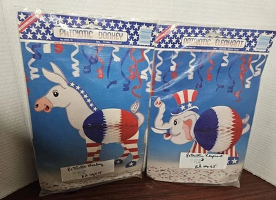 Set of Vintage 1987 Patriotic Elephant & Donkey Danish Amscan table party decor - Image 1 of 4