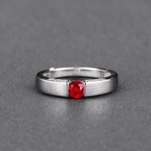 925 Silver 4MM Round Ruby Mens Wedding Ring Dainty Ruby Couple Ring Gift For Him - Picture 1 of 4
