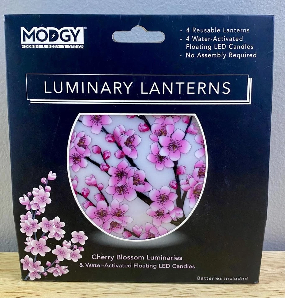 MODGY 灯笼 全新 4 个 可重复使用灯笼 全新带盒 樱花 — 第 1/1 张图片