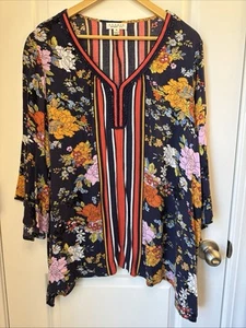 Studio Woman JPR Multicolor Floral Boho Flounce Sleeve Pop Over Blouse Size 1X - Picture 1 of 13