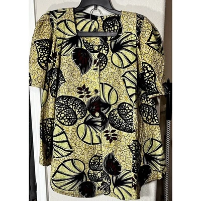 African Ankara Women's Blouse & Skirt Suit Dress Knee Length Sz M Dashiki Yellow - Image 1 of 4