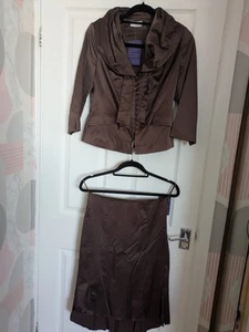 Heine Dark Brown Two Piece Suit Blazer And Skirt ,Uk-10,Lined - Picture 1 of 20