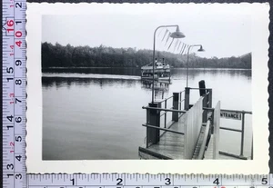 Small Steam Powered Passenger Boat Lake Dock Old BW Photo Snapshot - Picture 1 of 1