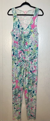 Lilly Pulitzer Paulina Jumpsuit Womens Size S Pink Aqua Floral Sleeveless Preppy - Image 1 of 4