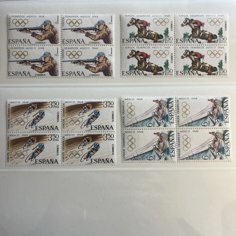 1968 Spain Sc. 1543-46 MNH Complete Set In Blocks Of 4 Olympics Sports - Image 1 of 1