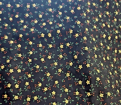 Ditsy BLACK CALICO w/ Red Dots Yellow Florals Cottagecore Quilts 19"x12” - Image 1 of 4