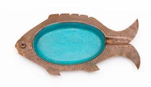 Cenicero chino vintage de latón y esmalte para peces - Imagen 1 de 8