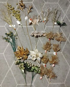 21 Faux Glitter Gold Branches, Flowers, Balls, Artificial Antler, Trees - Picture 1 of 12